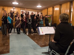 Jane Ursan, bottom right, directs Regina Lyric Musical Theatre singers at Lakeview United Church in a rehearsal for their Broadway Divas show.