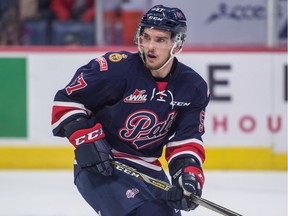 The Regina Pats' Ty Kolle, shown in this file photo, scored his first WHL hat trick Wednesday during a 4-3 loss to the host Calgary Hitmen.