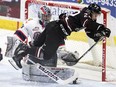 The Red Deer Rebels' Brandon Hagel, shown in front of Regina Pats goaltender Max Paddock on Wednesday, demonstrated the skills that were commonly associated with members of the Pats over the past two seasons.