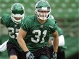 Linebacker Sam Hurl, shown here in a 2014 file photo, signed a one-year contract extension with the Riders on Monday.