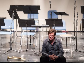 Wayne Bergeron, the number one call studio trumpet player in LA, sits and speaks to students at the University of Regina.