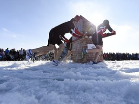 Teams compete in the Outhouse Races during Waskimo held on Wascana Lake in Regina in February 2017.