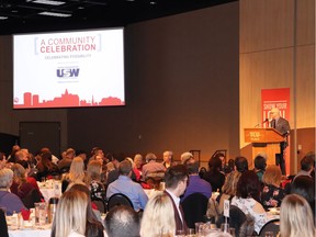 United Way of Saskatoon and Area CEO Shaun Dyer speaks at the annual Celebrating Possibility luncheon in Saskatoon in March of 2019.