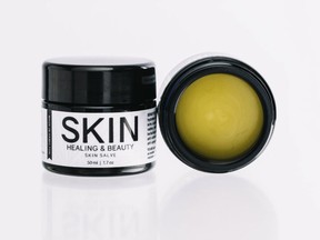 While ready-made topicals won’t be legal in Canada until late 2019, here’s a legal alternative: why not make your own? Pictured above, skin salve by Ontario-based EKS.