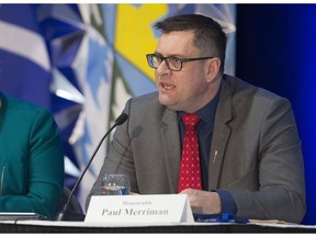 REGINA, SASK : February 7, 2018 - Saskatchewan Party cabinet minister Paul Merriman speaks during a question and answer session with members of the Saskatchewan Urban Municipalities Association meeting at the Queensbury Convention Centre. MICHAEL BELL / Regina Leader-Post.