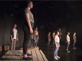 Chloe Flota (foreground) and fellow members of the Young Company perform a scene from Concord Floral, which runs through April 6, 2019, at the Globe Theatre.