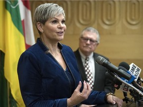 Christine Tell, Saskatchewan Minister of Corrections and Policing, speaks after Ralph Goodale, Minister of Public Safety and Emergency Preparedness, made a funding announcement to the Province of Saskatchewan under the Initiative to Take Action Against Gun and Gang Violence at the RCMP "F" Division in Regina.