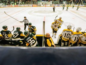 The Humboldt Broncos bowed out of the Saskatchewan Junior Hockey League post-season on March 26, 2019, with a 3-2 overtime loss to the Estevan Bruins in Estevan.
