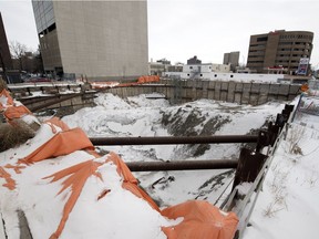 The hole at the site of Capital Pointe on the corner of Albert Street and Victoria Avenue in Regina.