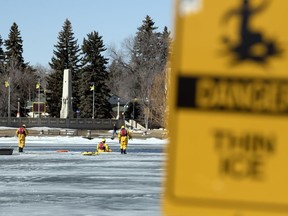 Regina Fire and Protective Services conducted ice rescue training on Wascana Lake this week, bringing attention to the need to take care around thin ice as the spring melt continues.