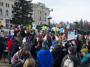 Hundreds of people gathered at the Legislative Building on March 15, 2019 for the student climate strike.