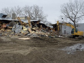 The Pump Roadhouse sits partially demolished on Victoria Avenue on Monday. The site is being cleared to make way for a new mosque.