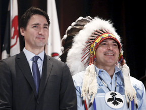 Prime Minister Justin Trudeau with Assembly of First Nations National Chief Perry Bellegarde during the Assembly of First Nations Special Chiefs Assembly in 2015.