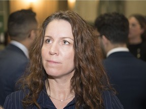 NDP Mental Health & Addictions Critic Danielle Chartier in the Rotunda after the provincial budget was announced in the Legislative Building in Regina.