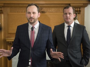 NDP leader Ryan Meili reacts to the budget details that were released ahead of time to the media at the Legislative Building in Regina. TROY FLEECE / Regina Leader-Post