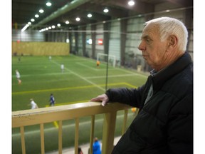 John Schepers, shown overlooking the soccer pitch at Affinity Place, is to be inducted into the Canadian Soccer Hall of Fame on Sunday in Vancouver.