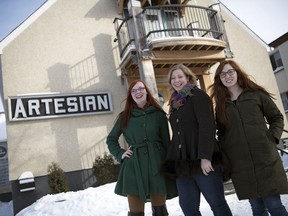 Gabrielle Dufresne (from left), Abbey Thiessen and Robyn Sanderson are co-founders and co-artistic directors of Tic Toc Ten, which is happening at The Artesian in Regina on March 9.