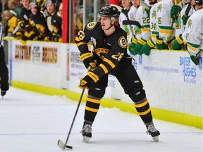 Tristyn DeRoose of the Estevan Bruins scored a series-winning overtime goal on Tuesday.