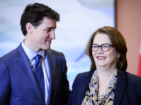 Prime Minister Justin Trudeau and Liberal MP Jane Philpott take part in a cabinet shuffle on Jan. 14, 2019.