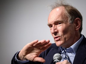 World Wide Web inventor Tim Berners-Lee takes part in a session entitled: "Thirty Years On: Let the Web Serve Humanity" on March 11, 2019 in Geneva.