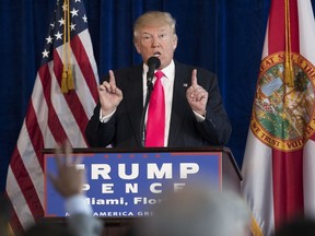 In this July 27, 2016, file photo, then Republican presidential candidate Donald Trump speaks during a news conference at Trump National Doral in Doral, Fla.