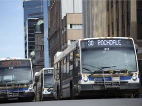 City buses downtown in Regina.