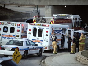First responders respond to a call on the corner of Saskatchewan Drive and Albert Street in Regina on Tuesday afternoon.