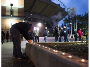 Soldiers of Odin take part in a rally against Islam on the anniversary of 9/11 at the Commonwealth Community Recreation Centre on Tuesday, Sept. 11, 2018 in Edmonton.