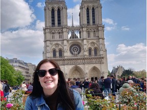 Faith Bartsch stands in front of Notre Dame Cathedral in Paris, hours before the devastating fire. (Photo submitted by Faith Bartsch)