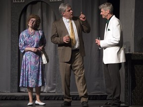 Bonnie Senger (left) and Kevin Rispler (centre) play Ruth and Jack Tisdale in the Regina Little Theatre's production of Opening Night. Dan Carr (right) portrays Michael Craig, a washed up actor, in the play within a play that runs April 24-27 at the Regina Performing Arts Centre.
