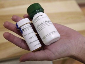 Many pharmacies across Saskatchewan do not have Mifegymiso stocked on their shelves, which one expert believes is tied to the province's lack of universal coverage. Bottles of the abortion-inducing drug RU-486, known by the trade names Misoprostol, Mifepristone and Mifegymiso, are shown in Des Moines, Iowa on Wednesday, Sept. 22, 2010. THE CANADIAN PRES/AP,Charlie Neibergall ORG XMIT: CPT127