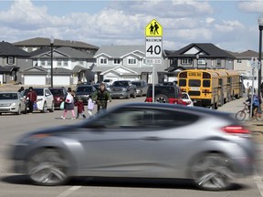 A school zone in the joint use Ecole St. Elizabeth School and Ecole Wascana Plains School in Regina.