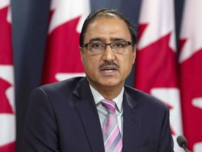 Natural Resources Minister Amarjeet Sohi speaks during a news conference in Ottawa on October 3, 2018.