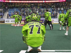 Saskatchewan Rush react to losing to the Colorado Mammoth in the NLL Western Division semifinal at SaskTel Centre in Saskatoon on Friday, May 3, 2019. The Colorado Mammoth defeated the Saskatchewan Rush 11-10 in overtime.
