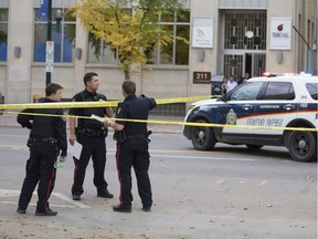 Police officer at the scene of a downtown shooting on Fourth Avenue South on Sept. 27, 2017.