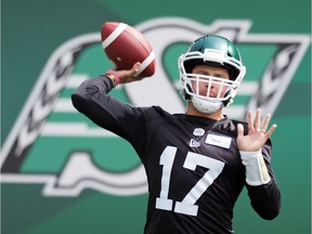 Saskatchewan Roughriders quarterback Zach Collaros, shown during a rookie-camp session Friday at Mosaic Stadium, raised a valid point during Monday's training-camp session with the media.