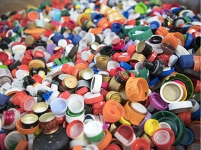 Plastic lids at the Victoria Avenue SARCAN depot in Regina.