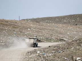 A truck makes its way through the City of Regina landfill. A recent report has found some Canadian recycling facilities are experiencing backlogs and are having to ship recyclables to landfills. Regina's recycling program has so far avoided that issue, but still has some challenges.