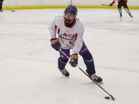 Zane Rowan takes part in the Regina Pats spring camp held at the Co-operators Centre. BRANDON HARDER/ Regina Leader-Post