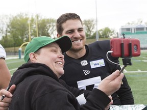 Cody Fajardo, right, will be part of the Saskatchewan Roughriders' quarterbacking picture in 2019.