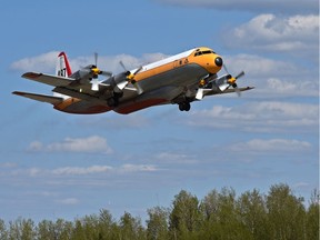 An Airspray water bomber along with other fire fighting aircraft, taking-off from the airport in Slave Lake as some 4000 High Level residence have been evacuated from the Chuckegg Creek fire, May 21, 2019.