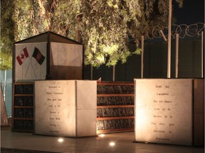 The memorial to the Canadians killed on the Afghan mission is seen at Kandahar Airfield, Afghanistan, on April 28, 2011. The head of the Canadian military says members of the Canadian Forces, veterans and their families can now visit the Afghanistan memorial at the new National Defence Headquarters. Gen. Jonathan Vance says in a statement that the memorial, which once was the cenotaph at Kandahar Airfield, was installed at the suburban Ottawa building and opened quickly, without enough thought to how people who aren't regularly in the headquarters' secure zone would be able to see it.