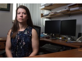 Anthropology lecturer Julie Mushynsky sits in her office in the University of Regina classroom building. Mushynsky has just published an article on fallout shelters.