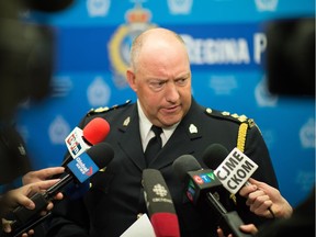 Regina police Chief Evan Bray speaks to reporters on Wednesday.