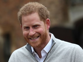 Prince Harry, Duke of Sussex speaks to the media at Windsor Castle following the birth of his son on May 06, 2019 in Windsor, U.K.