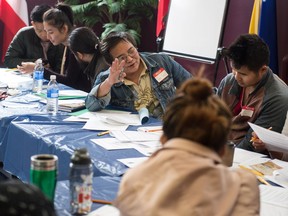 People carry out a meeting at the Buddhist Centre of Regina where a Karen Community of Canada Human Rights Advocacy Training conference was being held.