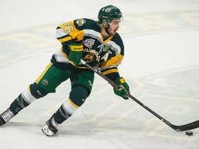 The Humboldt Broncos' Brayden Camrud (26) caries the puck during an SJHL game against the Estevan Bruins at the Elgar Peterson Arena. BRANDON HARDER/ Regina Leader-Post