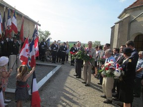 A commemoration ceremony for Pilot Officer Lewis Leslie Feindell of Semans, Sask., and his fellow crew members is held annually in the churchyard in Landéville, north of Chaumont, in eastern France. Many people from all over the area attend.