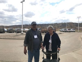 Orval Spencer, left, and his mother, Edna Spencer. The pair are part of a study looking at the effects of technology on Indigenous peoples with dementia. Photo courtesy Marlin Legare.