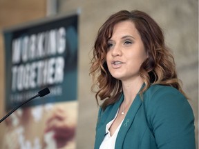 Kerrie Isaac, executive director of Sexual Assault Services of Saskatchewan (SASS), speaks at a news conference at the RCMP Heritage Centre at the start of Saskatchewan Sexual Assault Awareness Week.  The Saskatchewan Sexual Violence Action Plan is being launched by SASS.